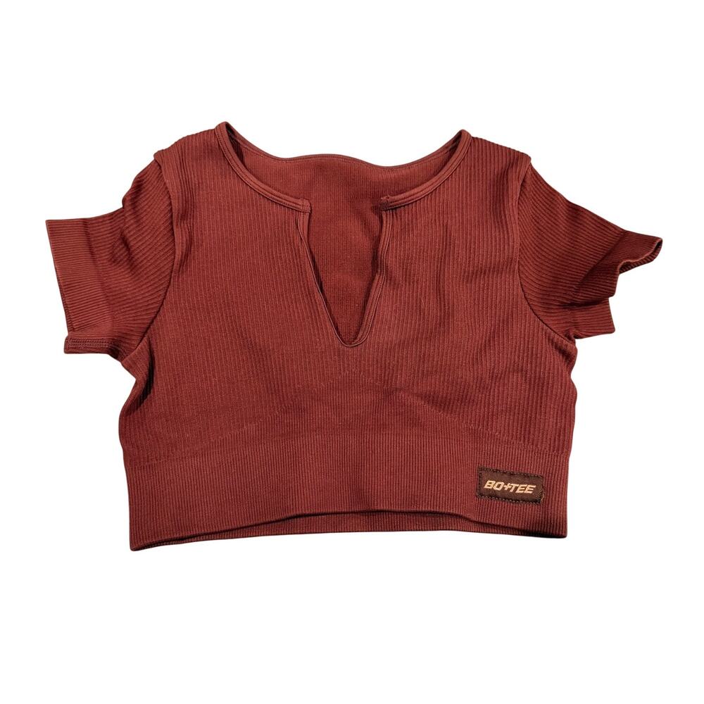 BO+Tee Ribbed Cropped Gym Shirt Rusty Brown Size Small
